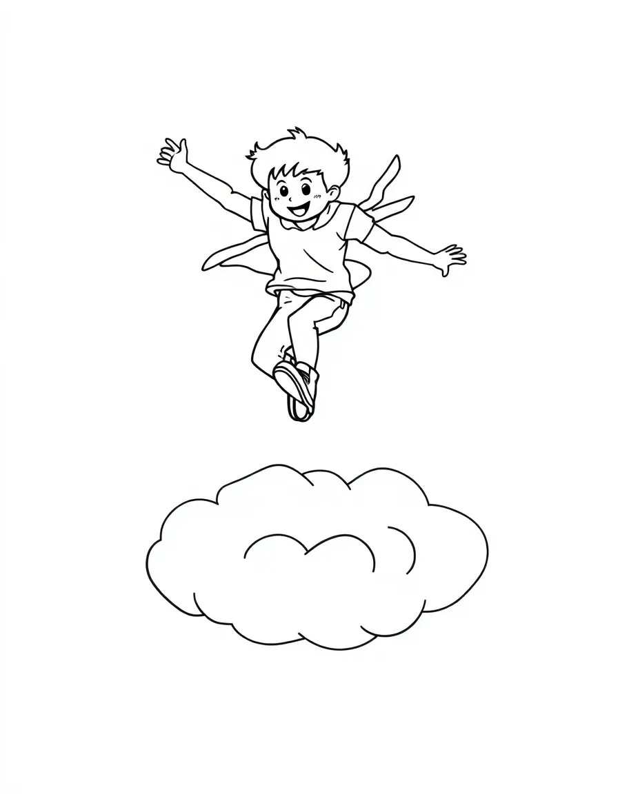 A high jumper jumping over a happy cloud.