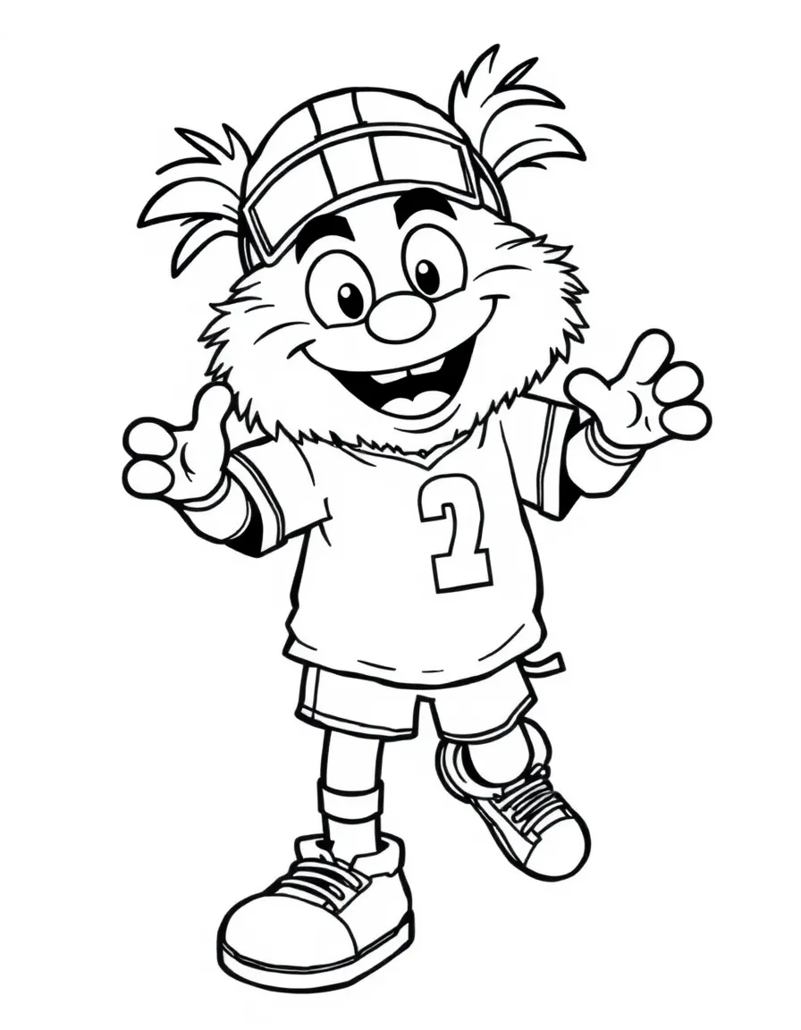 A sports mascot dancing with silly moves.
