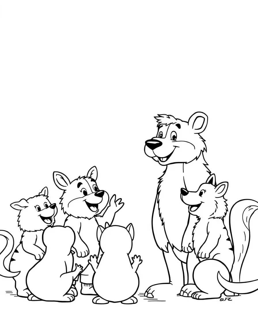 A coach giving a pep talk to a group of happy animals.