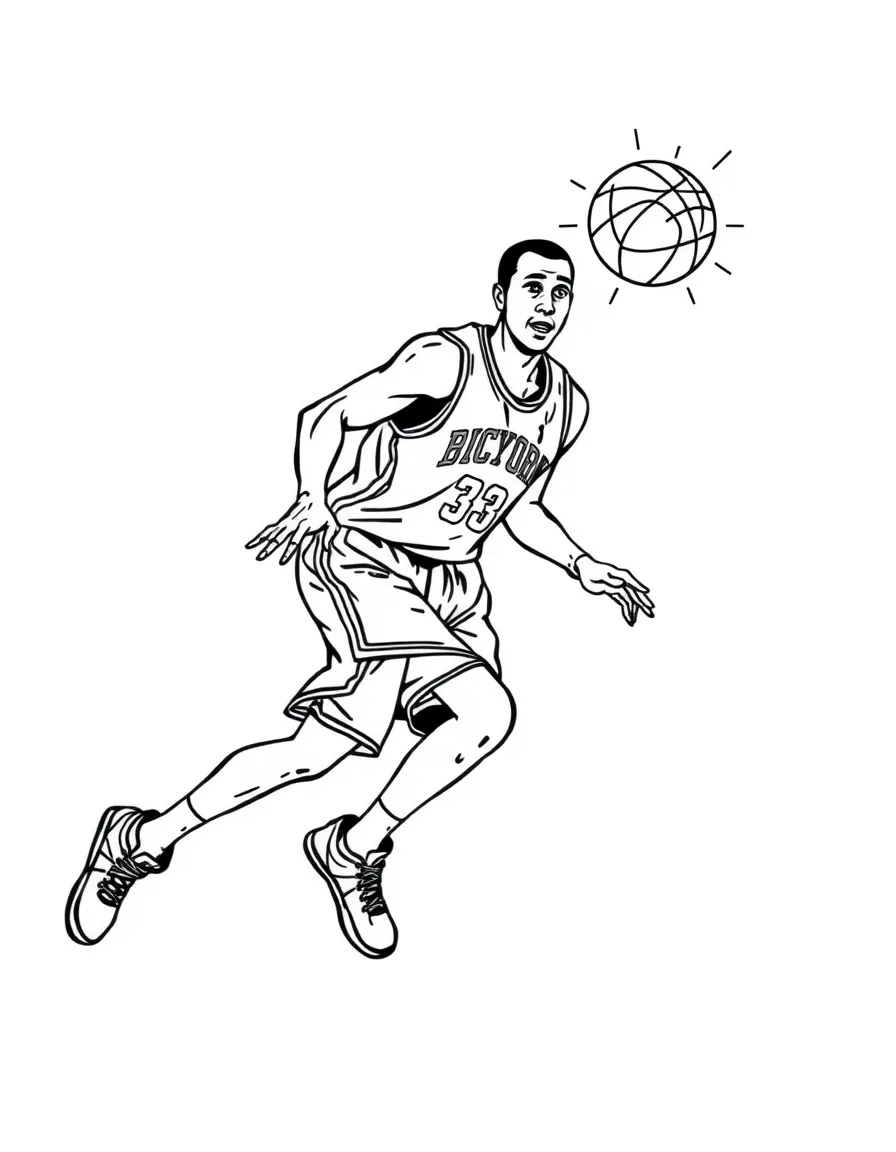 A basketball player bouncing a ball that sparkles.