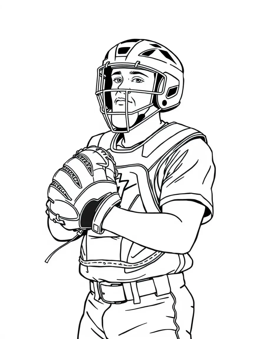 A baseball catcher wearing an oversized glove.
