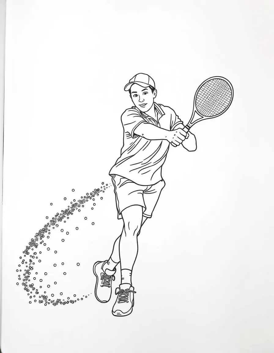 A tennis player hitting a ball that leaves a trail of glitter.