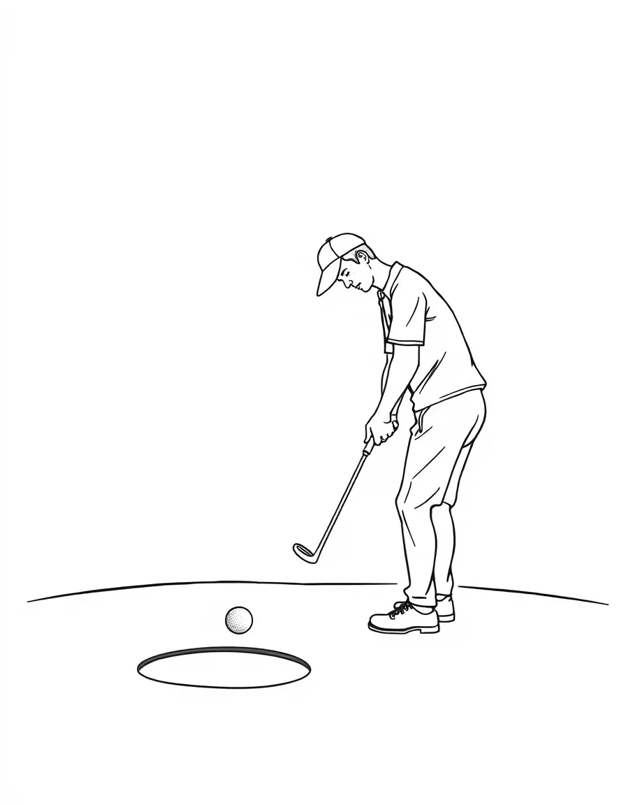 A golfer putting a ball that magically flies into the hole.