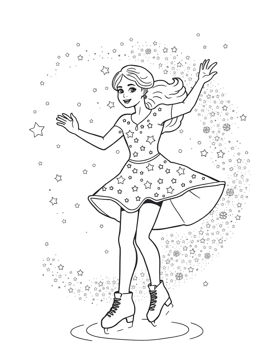 A figure skater wearing a costume that looks like a starry night.