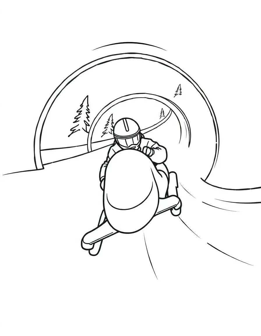 A luge racer going down a track that loops.