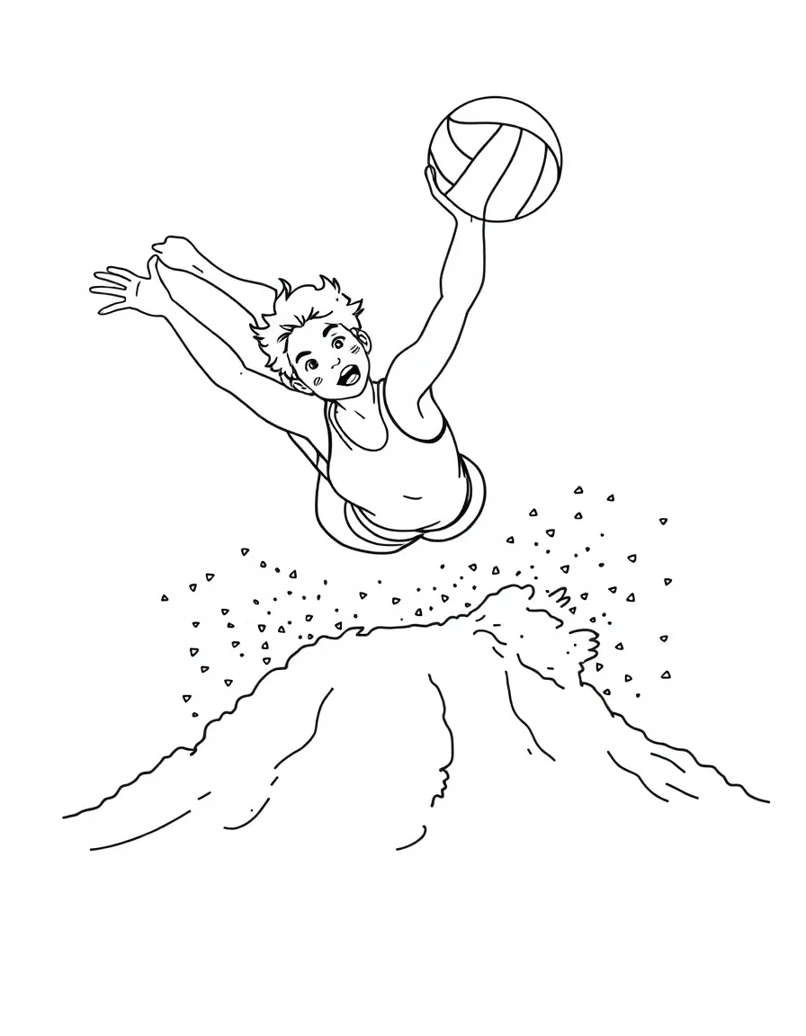 A beach volleyball player diving into a pile of soft, fluffy sand.