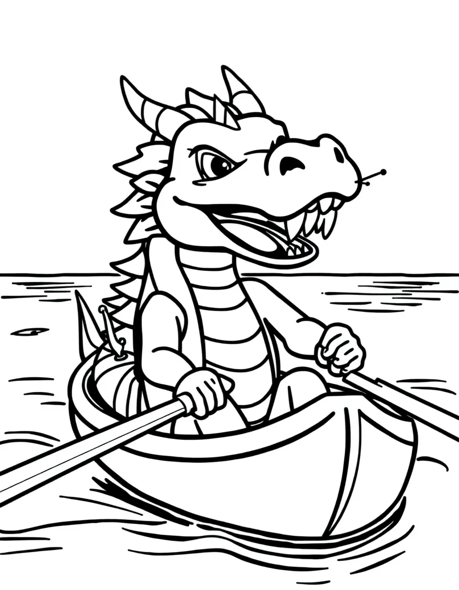 A rower in a boat with a happy dragon head.
