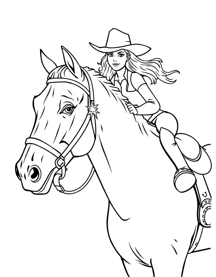 A barrel racer with a horse that has a sparkly bridle.
