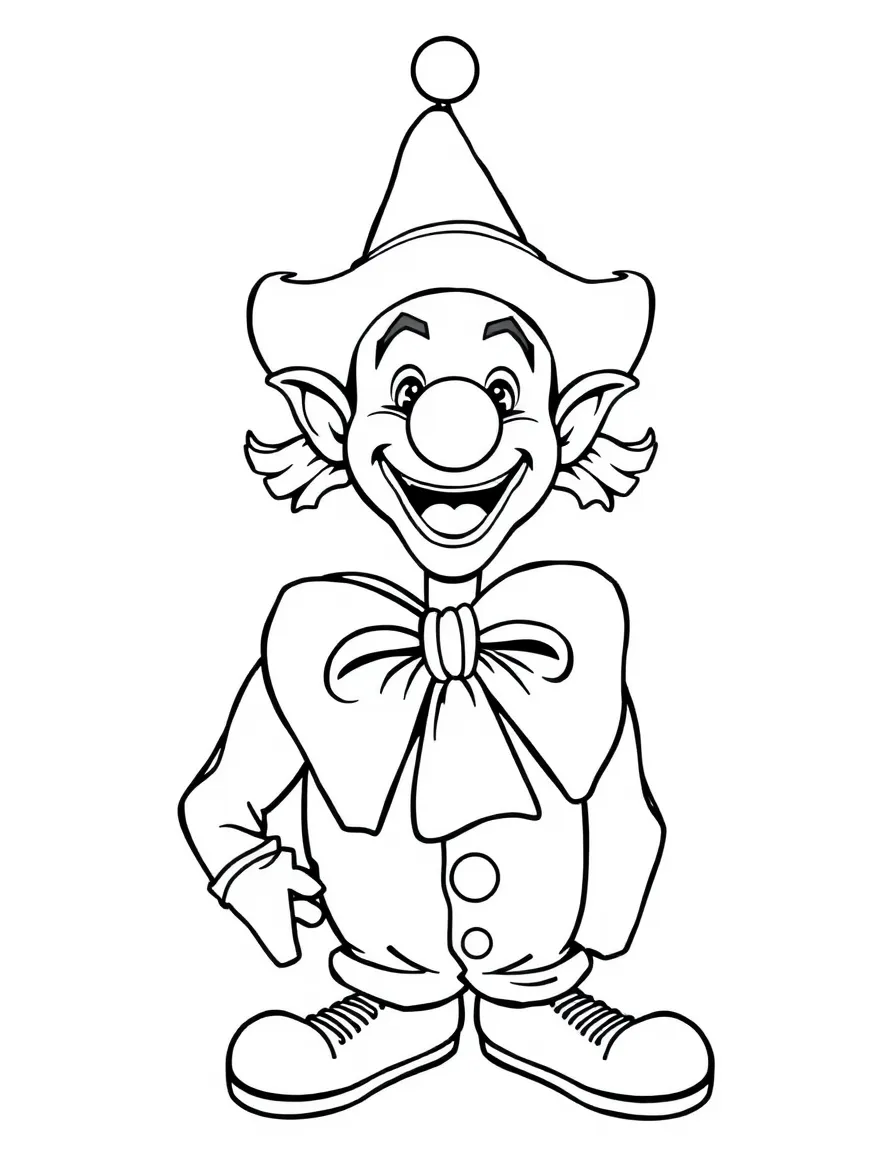 A rodeo clown with a giant, colorful bowtie.