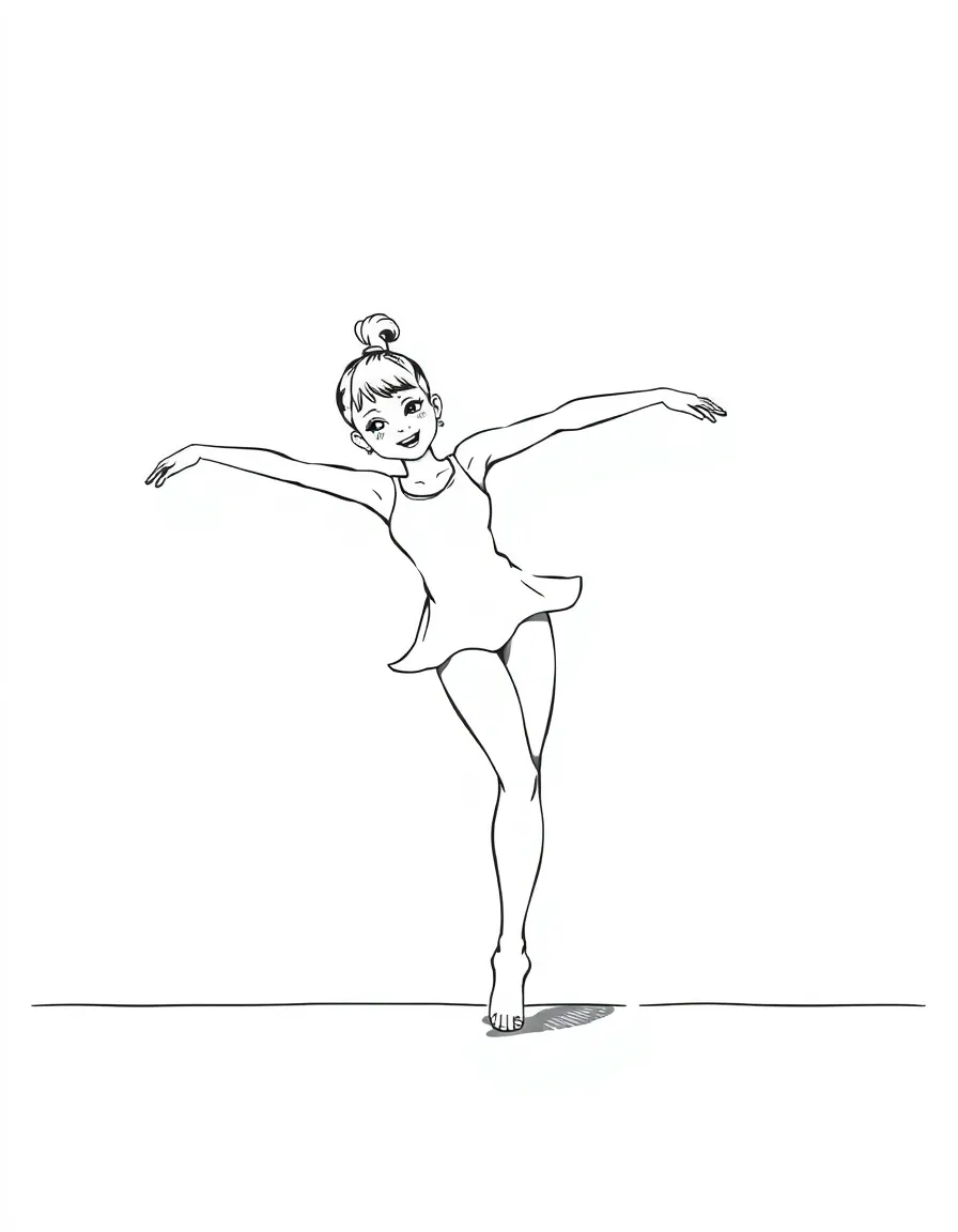 An artistic gymnast on the floor exercise, dancing with a happy shadow.