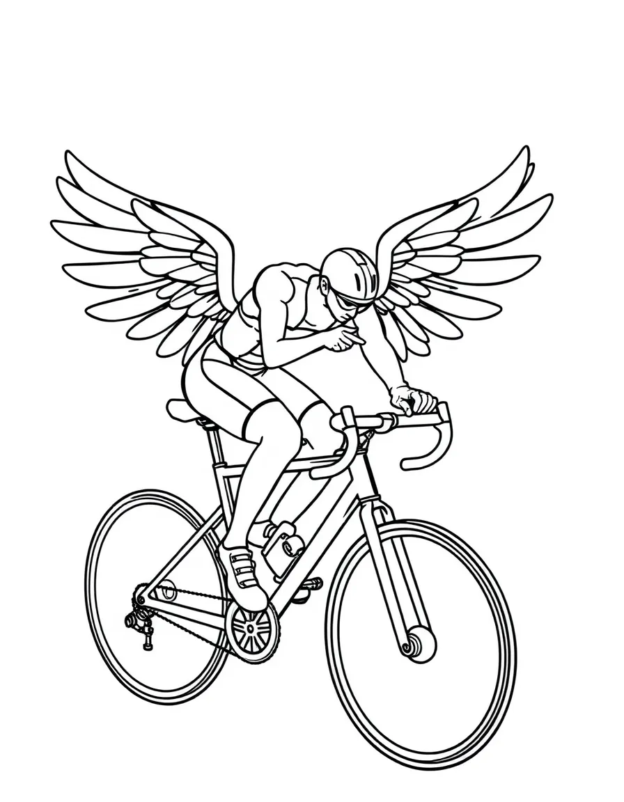 A triathlete with a bike that has tiny wings.
