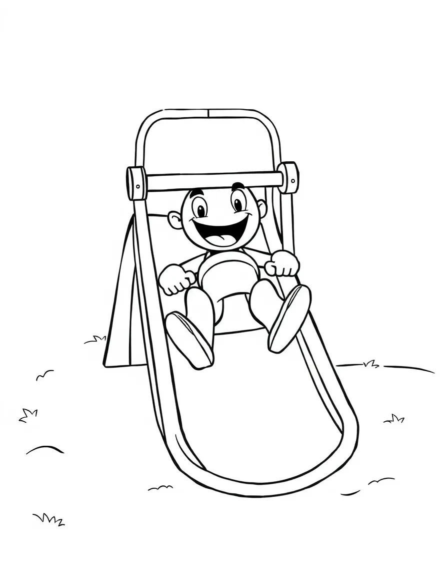 An obstacle course racer sliding down a happy slide.