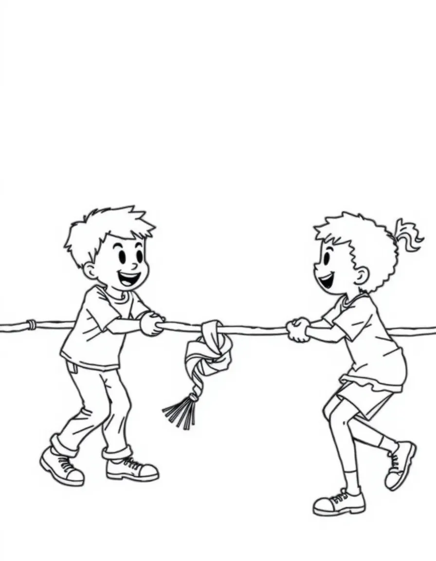 A tug-of-war team pulling on a licorice rope.