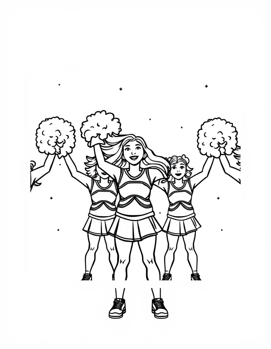 A cheerleading squad with pom-poms that look like cotton candy.
