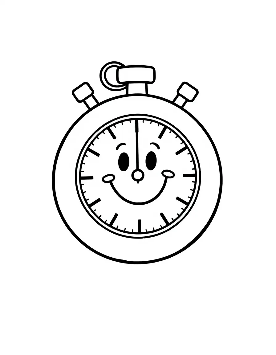 A stopwatch with a smiling face on its screen.
