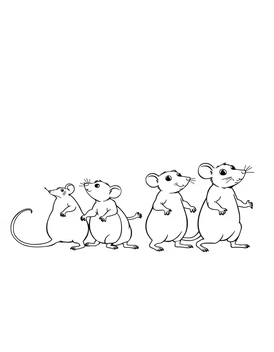 A family of rats, all holding hands, walking in a line.