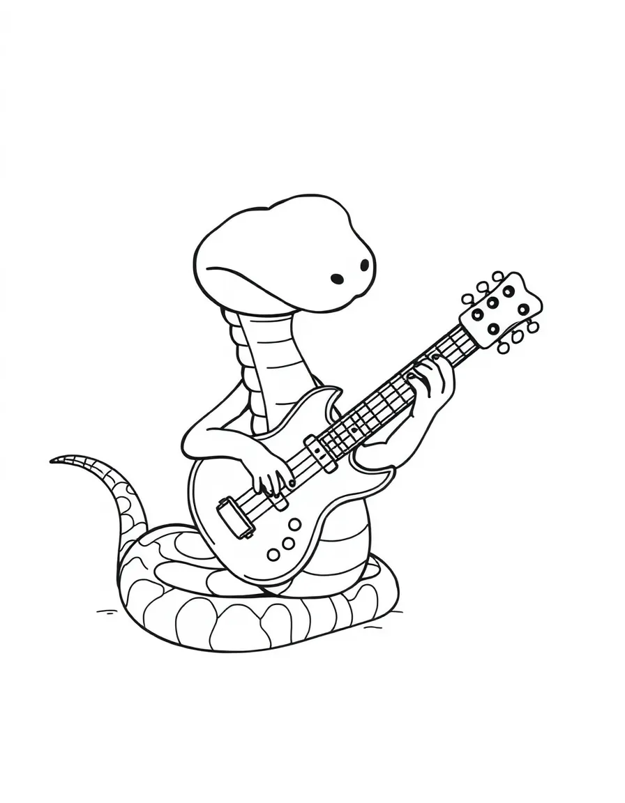 A snake playing a tiny guitar.