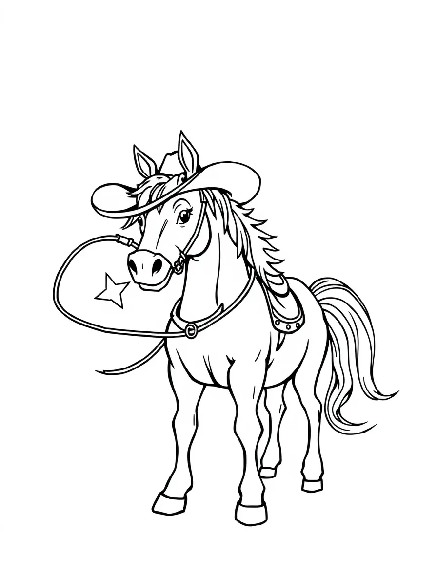 A horse wearing a cowboy hat, lassoing a star.
