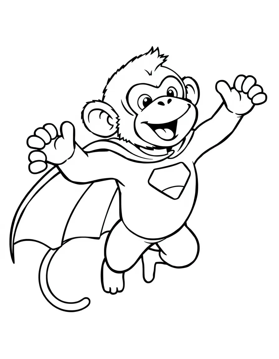 A monkey pretending to be a superhero, flying with a cape.