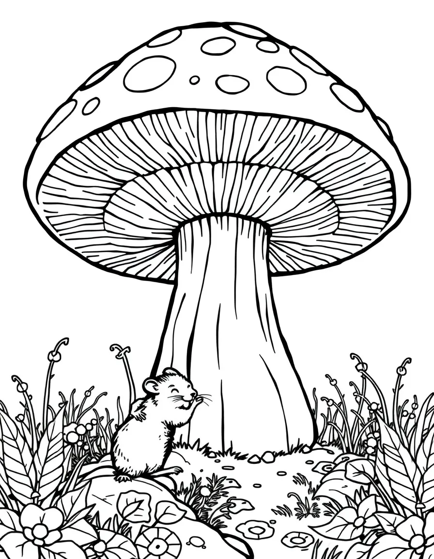 A rat exploring a giant, friendly mushroom forest.