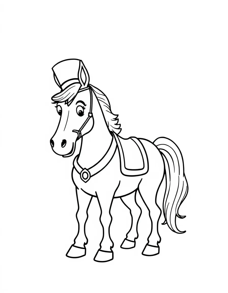 A horse wearing a tiny top hat, doing a magic trick.
