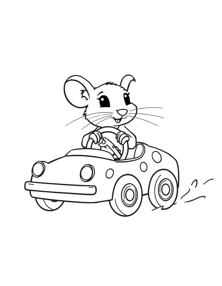 A rat driving a tiny car made of cheese.