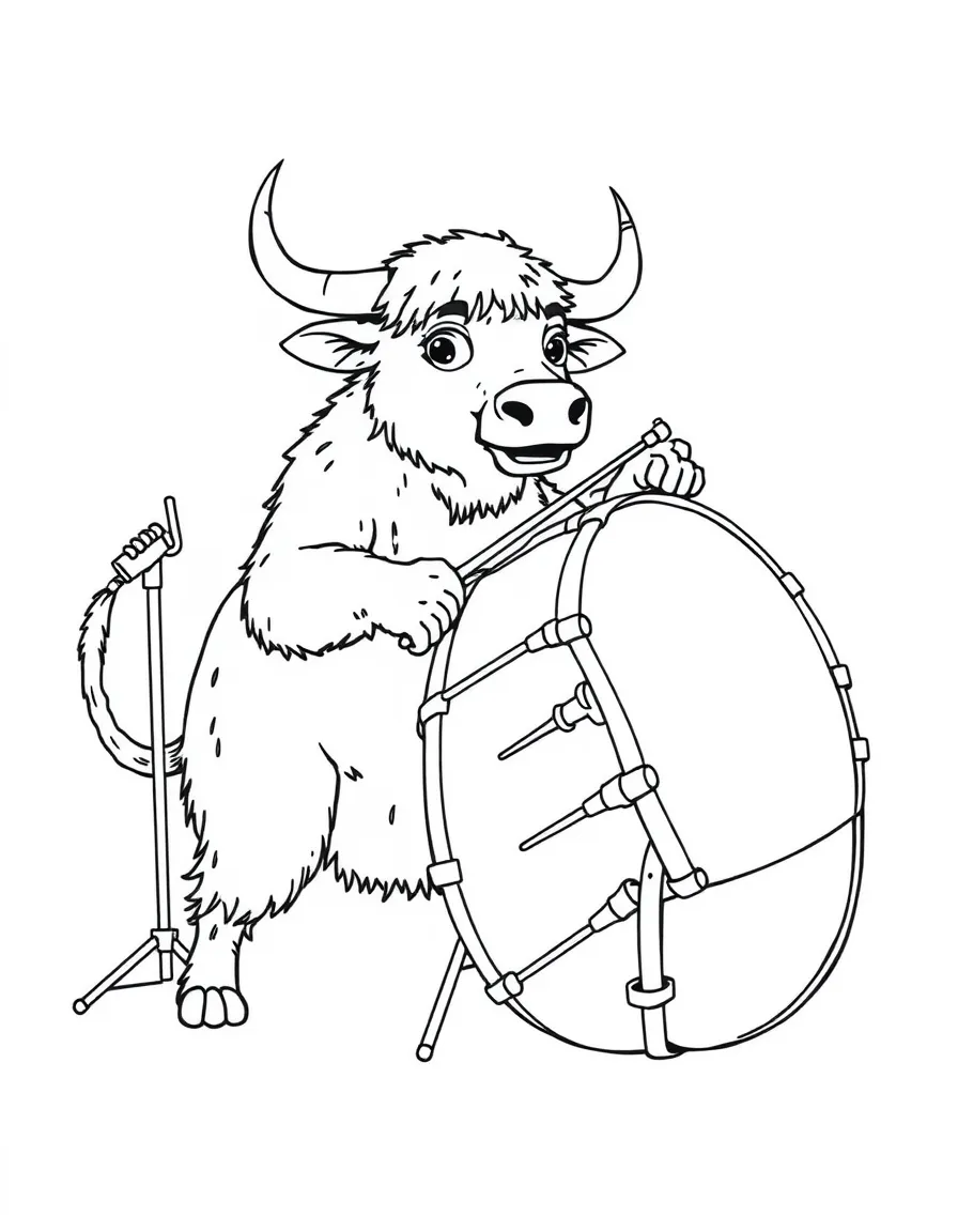 An ox playing a giant drum set.