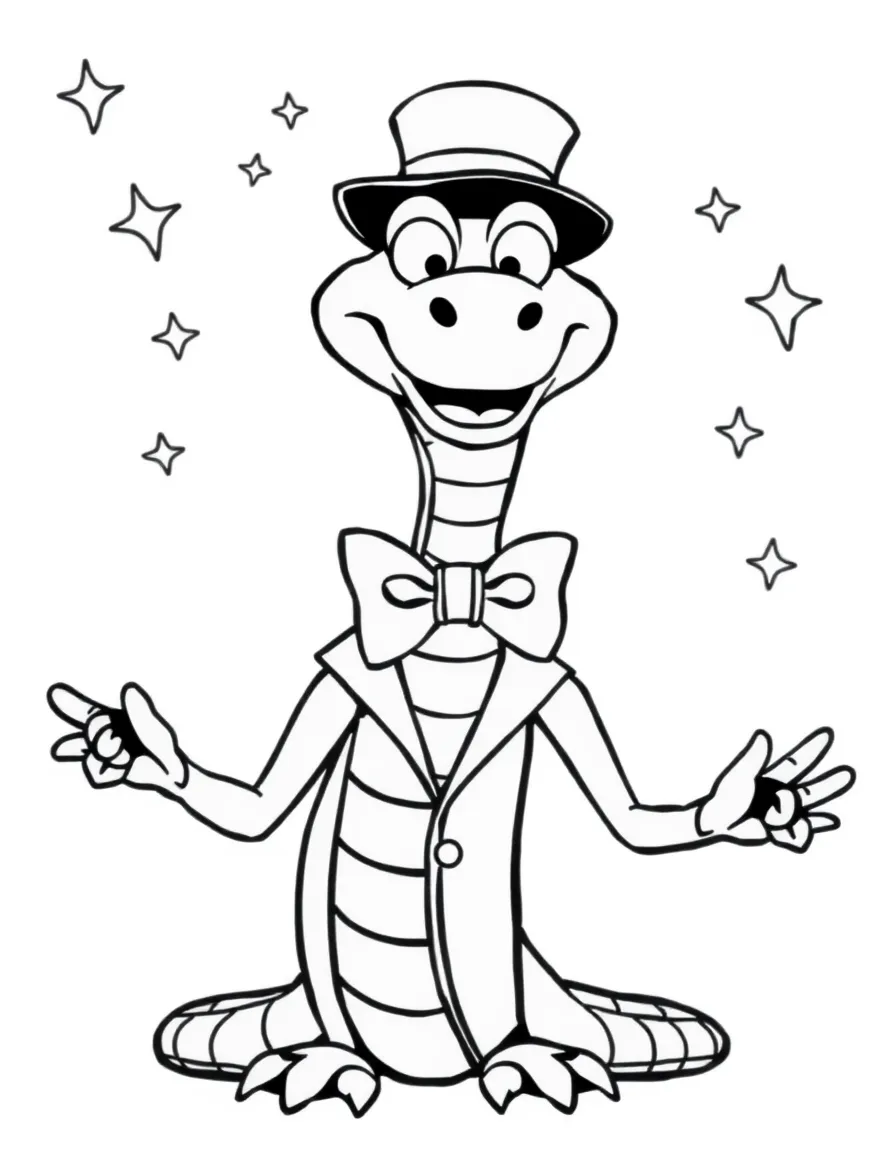 A snake wearing a bow tie, performing a magic show.