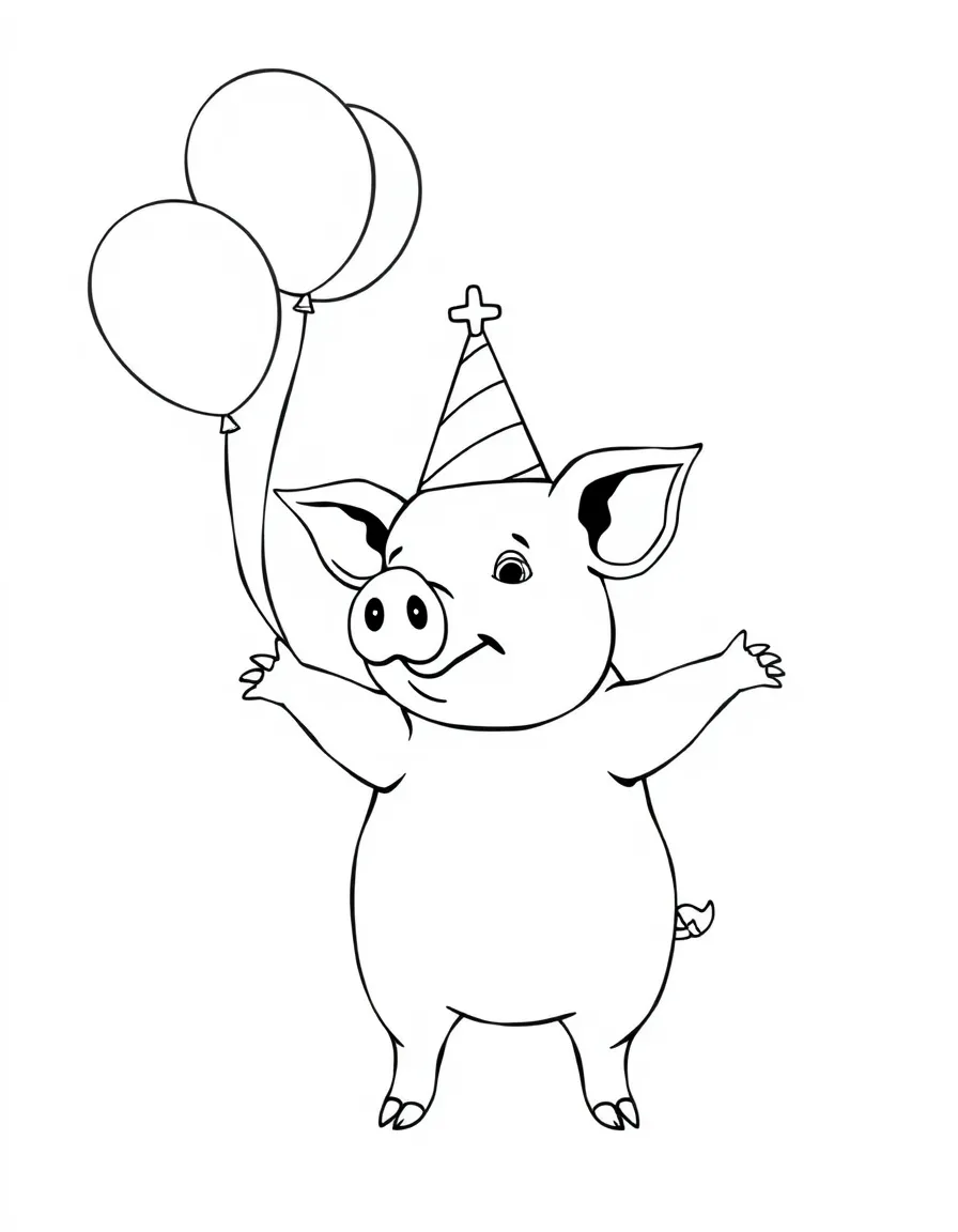 A pig wearing a party hat, juggling colorful balloons.
