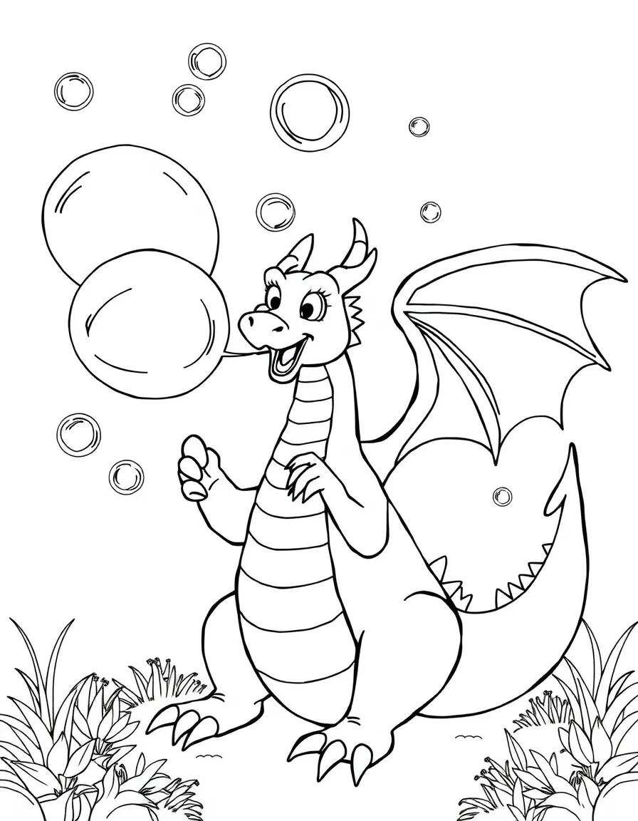 A dragon blowing bubbles with a giant bubble wand.