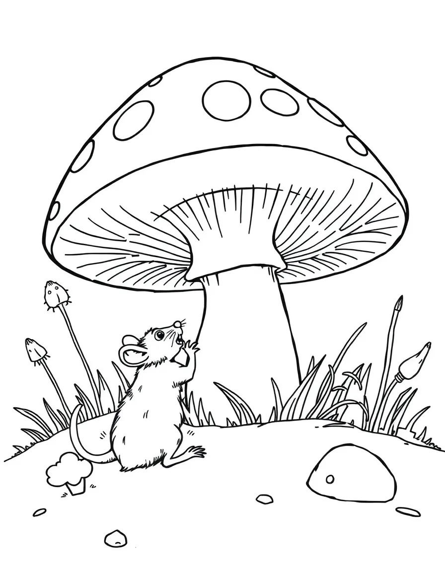A rat exploring a giant, friendly mushroom.