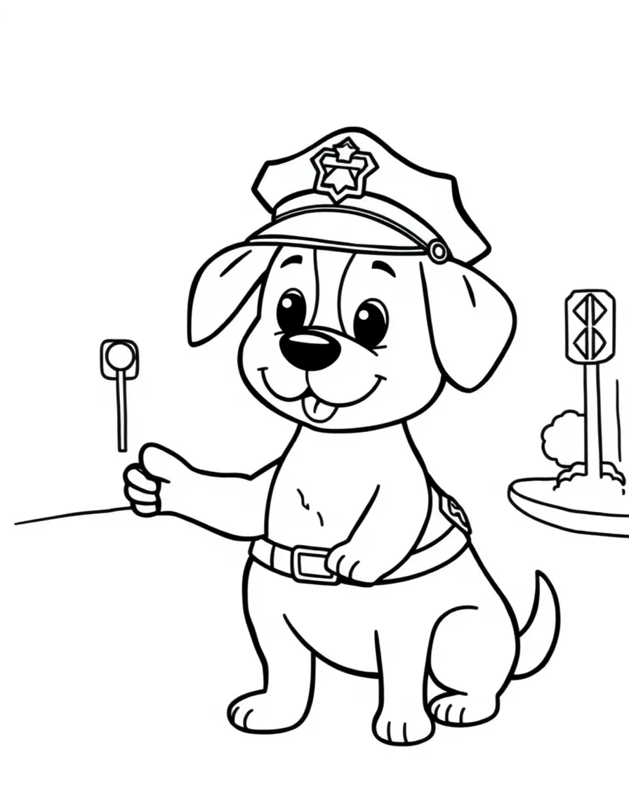 A dog wearing a tiny police hat, directing traffic.