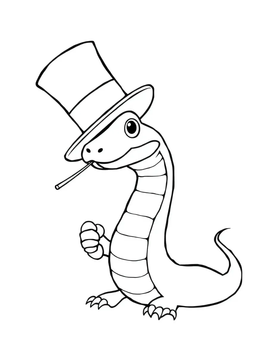A snake wearing a tiny top hat, performing a magic trick.
