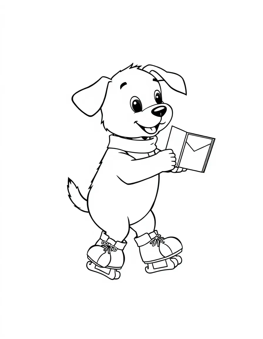 A dog wearing tiny roller skates, delivering mail.