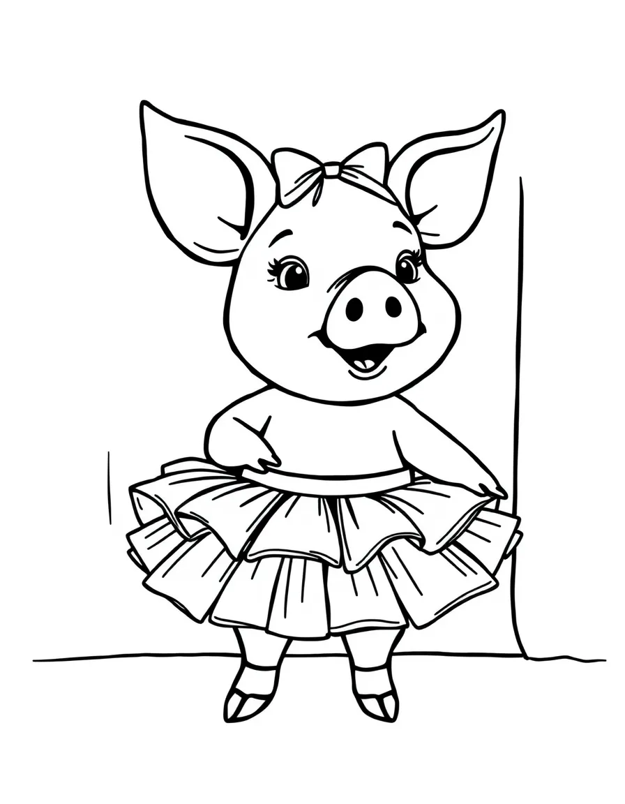 A pig wearing a tiny tutu, performing on stage.
