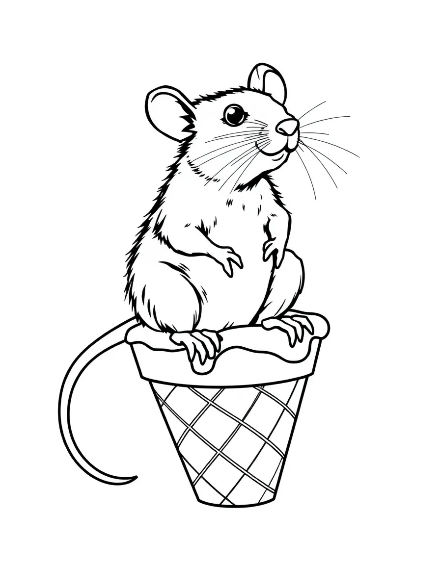 A rat sitting on a giant ice cream cone.
