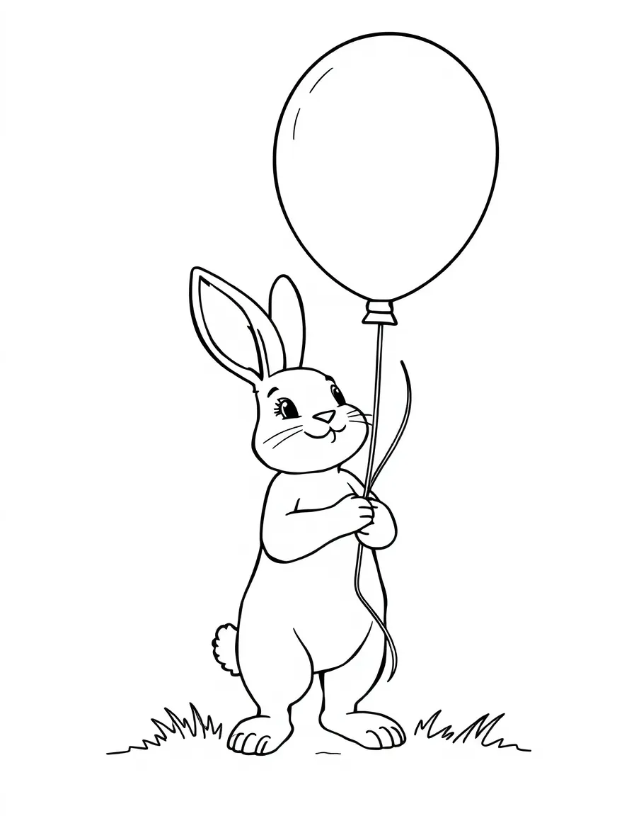 A rabbit holding a giant balloon animal.
