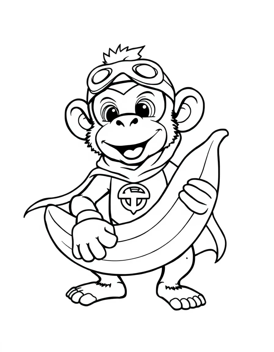 A monkey dressed as a superhero, saving a banana.