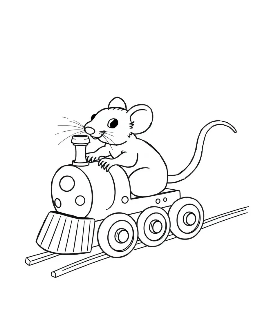 A rat driving a tiny train made of cheese.