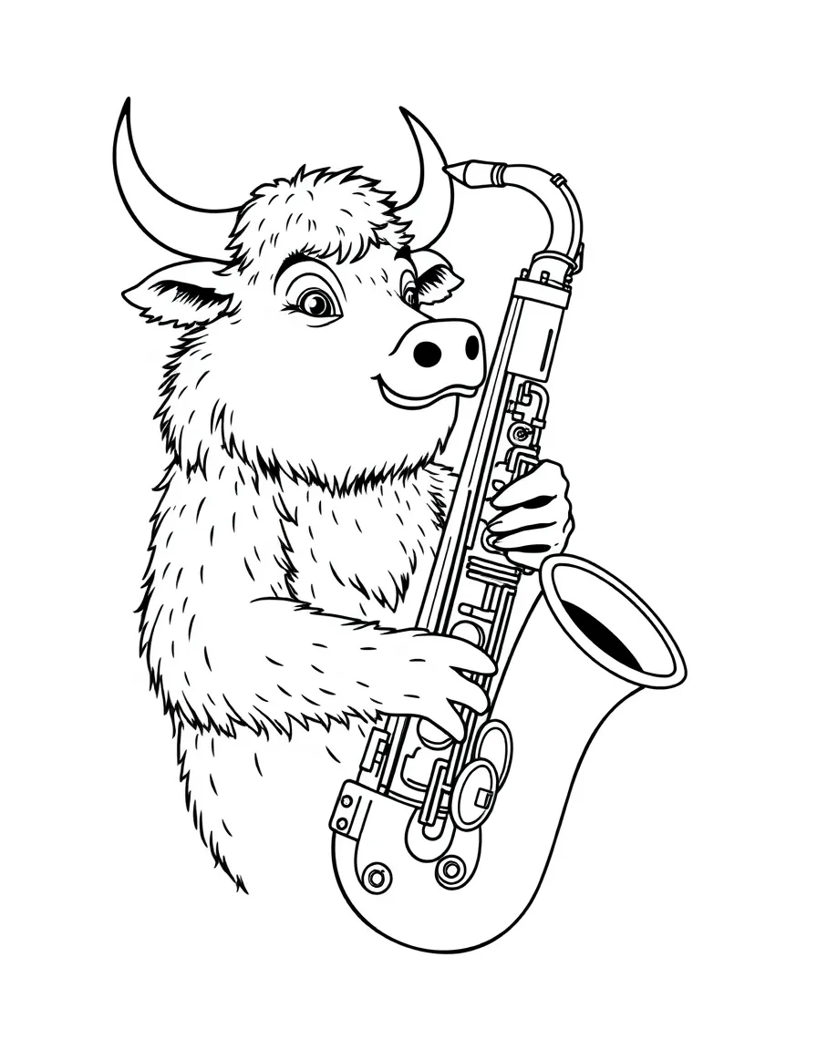 An ox playing a giant saxophone.
