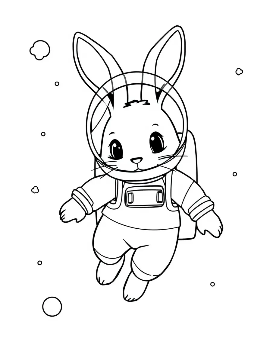 A rabbit dressed as an astronaut, floating in space.