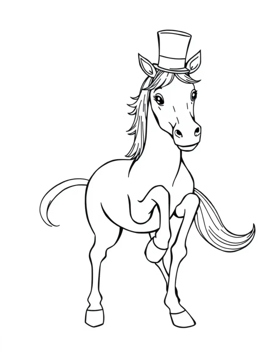 A horse wearing a tiny top hat, tap dancing.