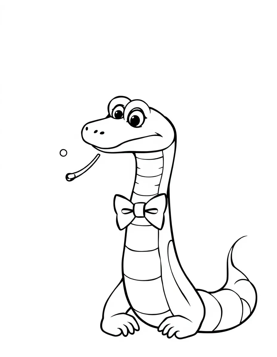A snake wearing a tiny bow tie, telling jokes.