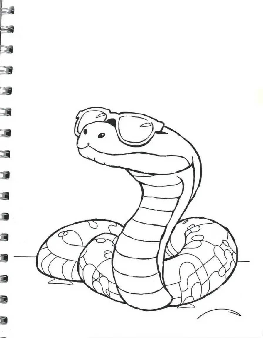 A snake wearing tiny sunglasses, sunbathing.