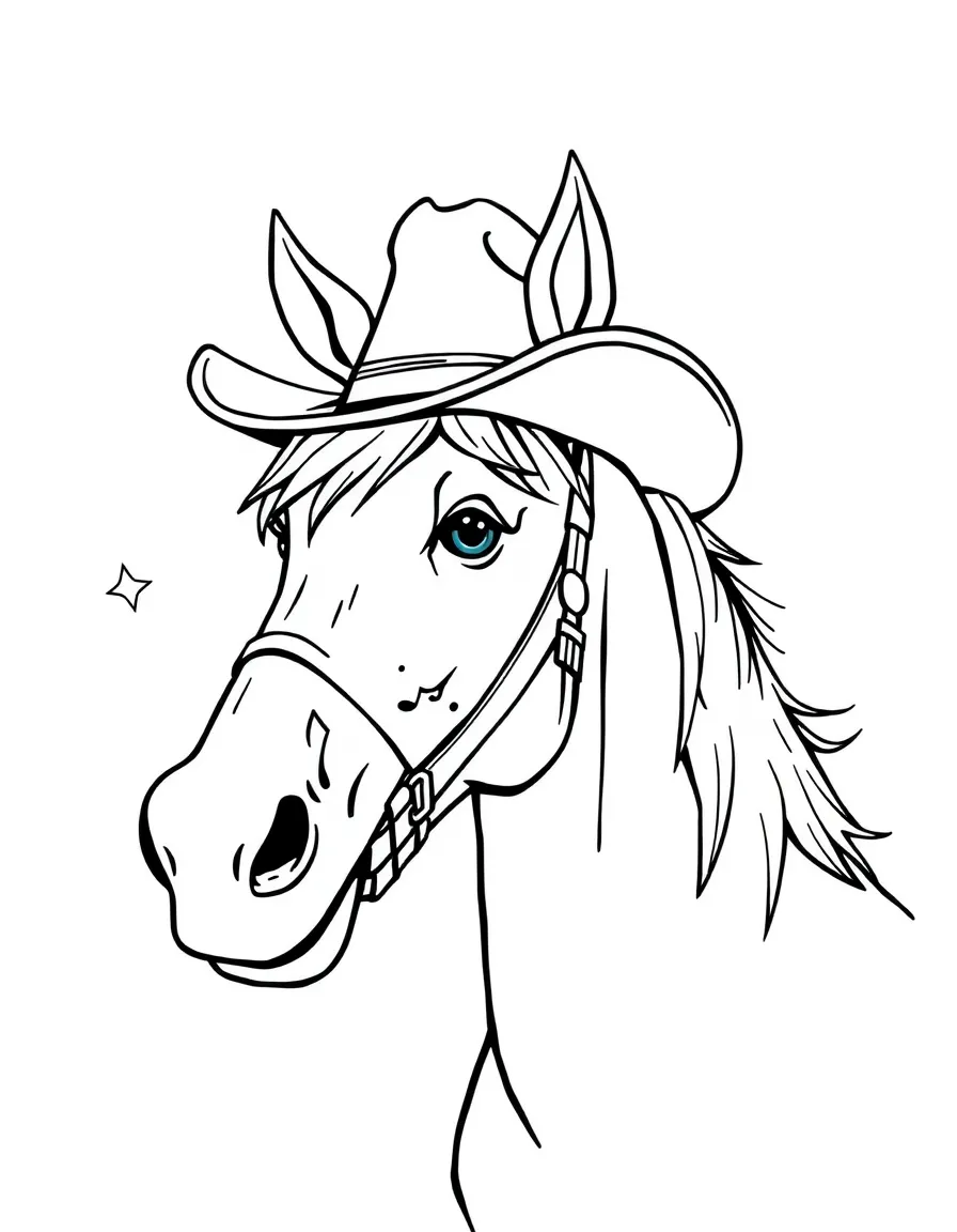 A horse wearing a tiny cowboy hat, singing a country song.