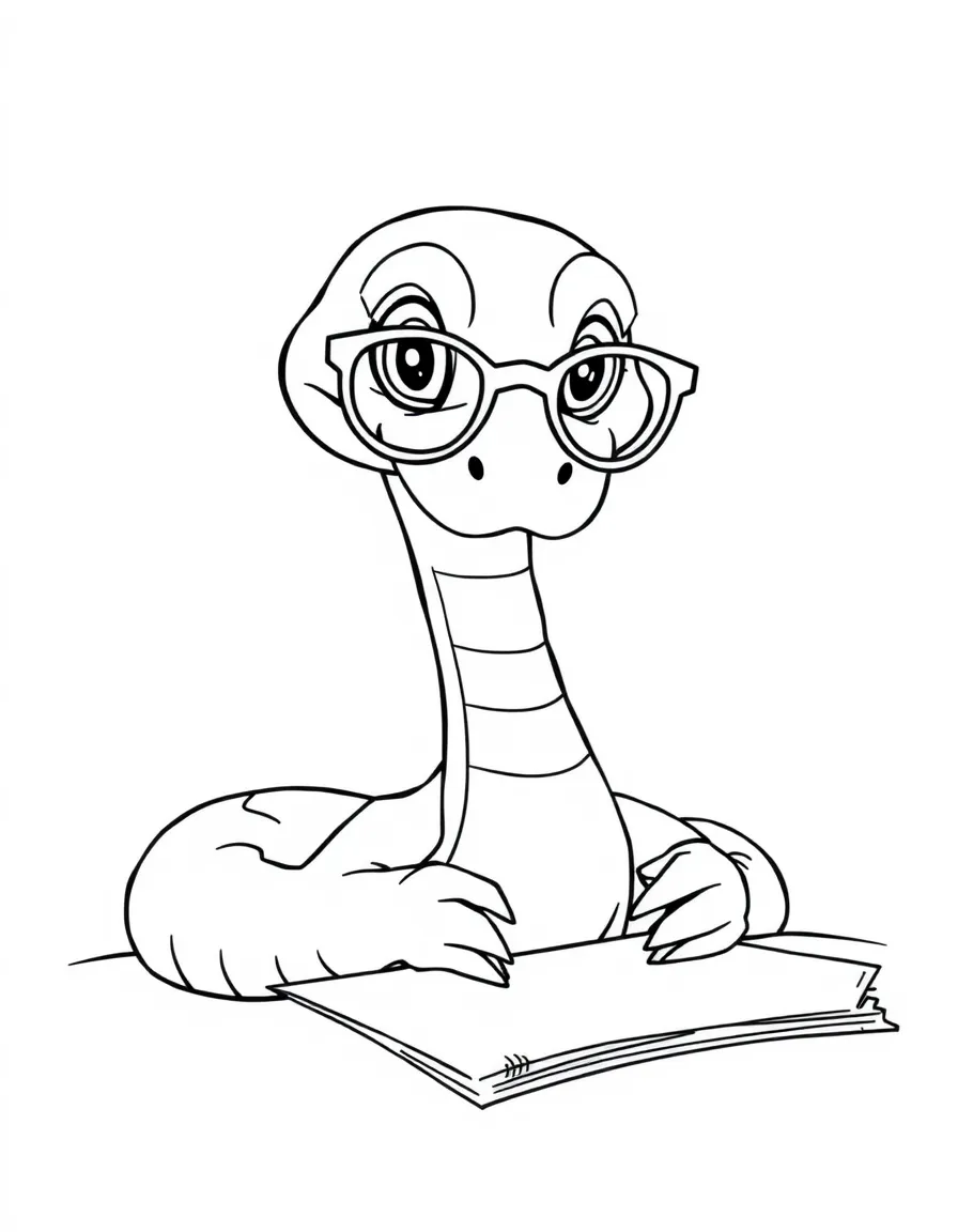 A snake wearing tiny spectacles, writing a letter.