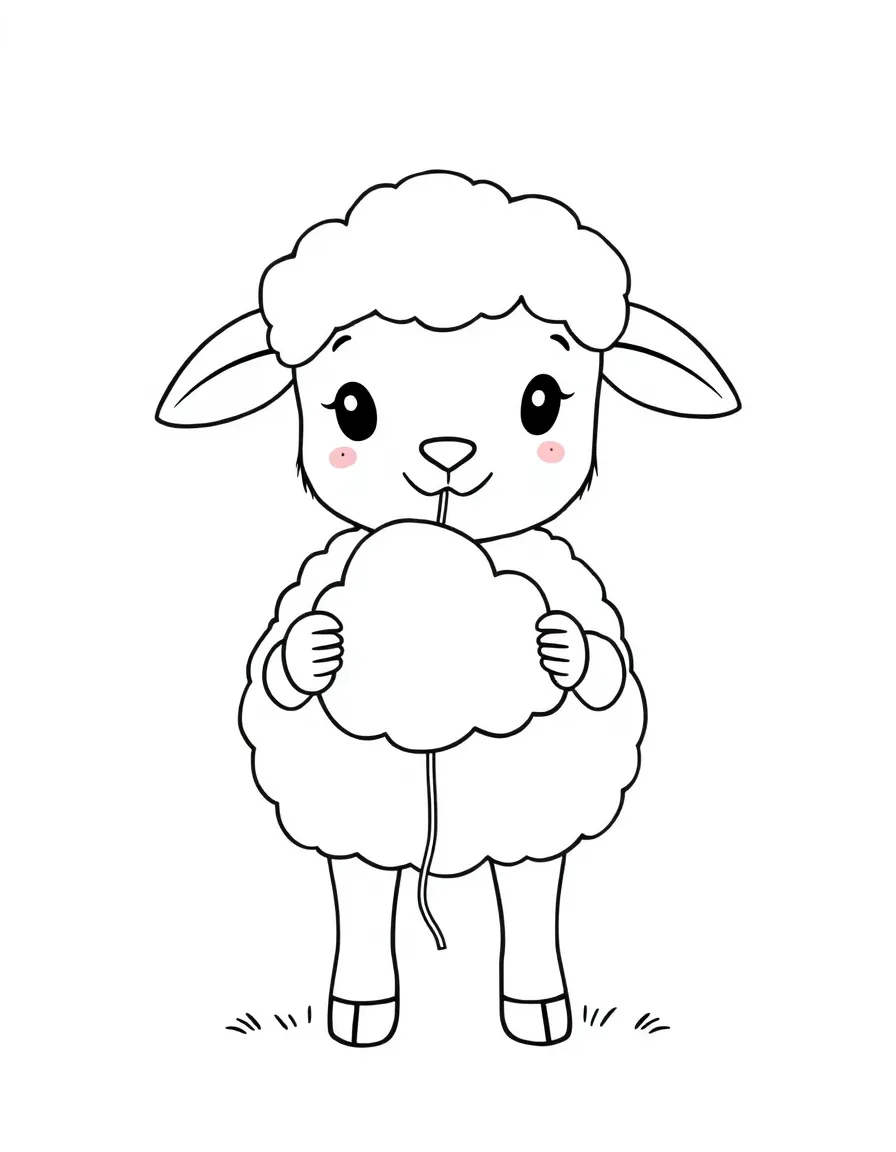 A sheep holding a tiny, fluffy cloud with a string.