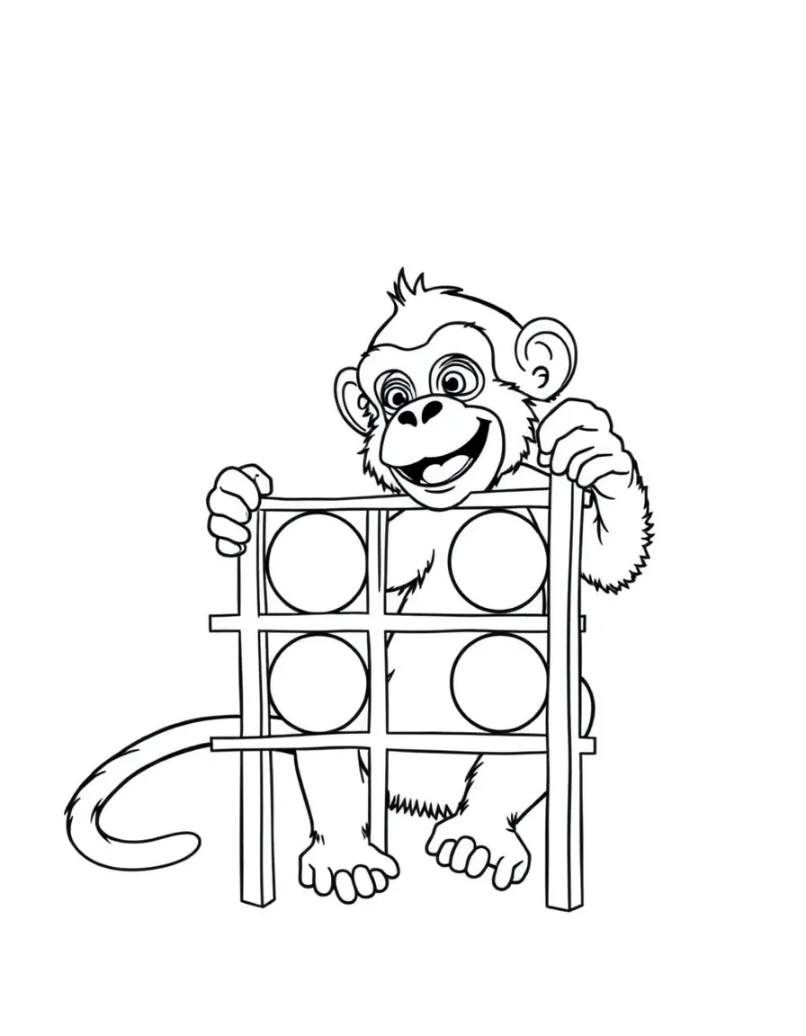 A monkey playing a giant game of tic-tac-toe.