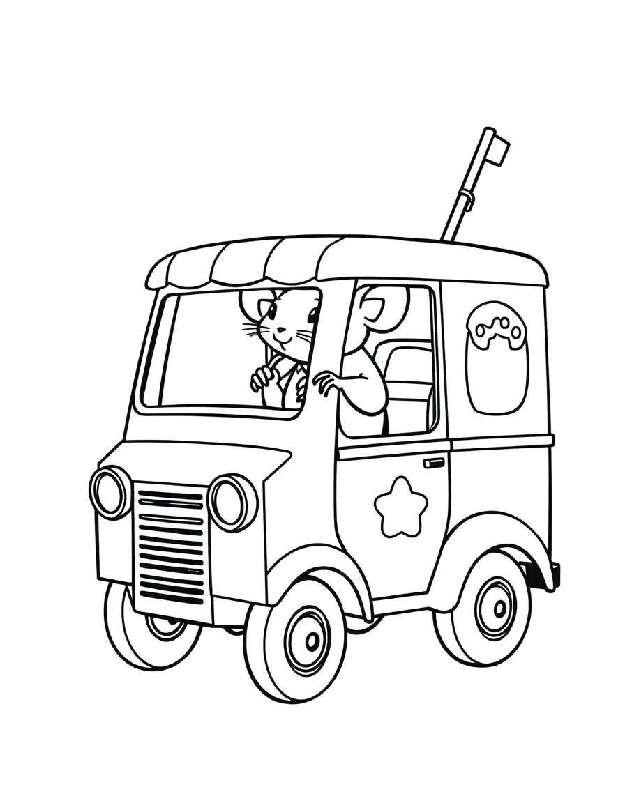 A rat driving a tiny ice cream truck.