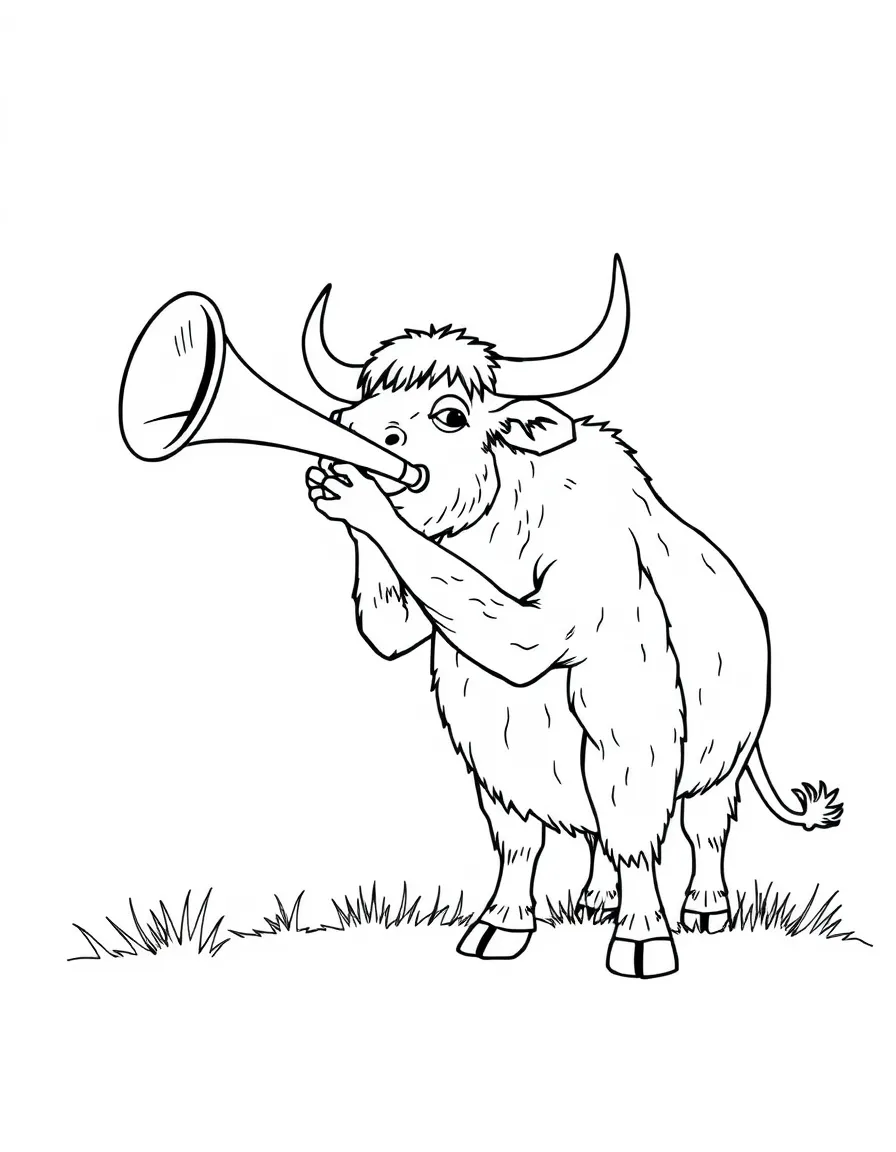 An ox playing a giant trumpet.